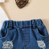 Girls' Summer Casual Suit Short Sleeved Kazakhstan Denim Shorts Two-piece Set