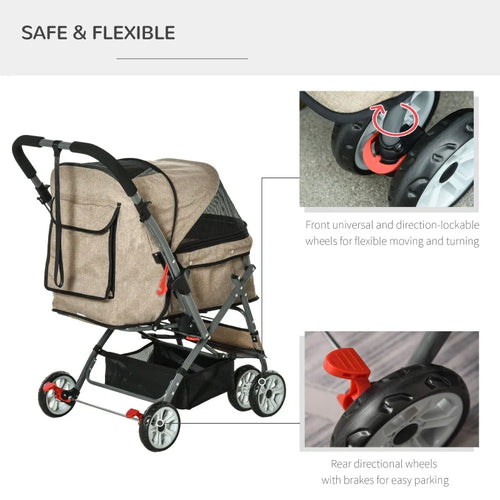 Pet Foldable Travel Carriage Stroller with Reversible Handle