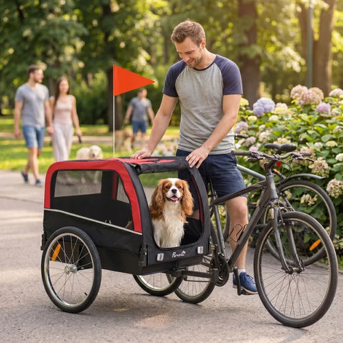 Dog Bike Trailer, Pet Cart Bicycle Carrier with 20 Air Tires, Quick-Release Wheels, Reflectors, Flag