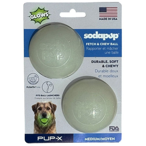 Glow in the Dark Glitter Ball 2-Pack Dog Toy | Soft PUP-X Rubber Floating Fetch Ball with Treat Dispenser | USA Made
