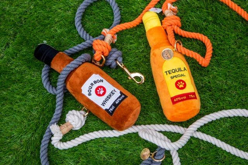 Squeaky Bourbon Whiskey Plush Dog Toy - Glow Pups