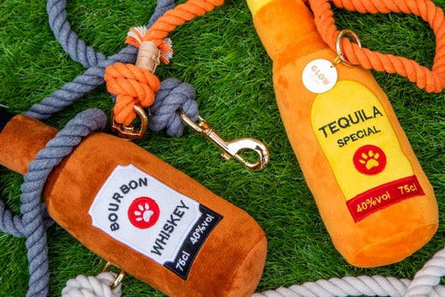 Squeaky Bourbon Whiskey Plush Dog Toy - Glow Pups