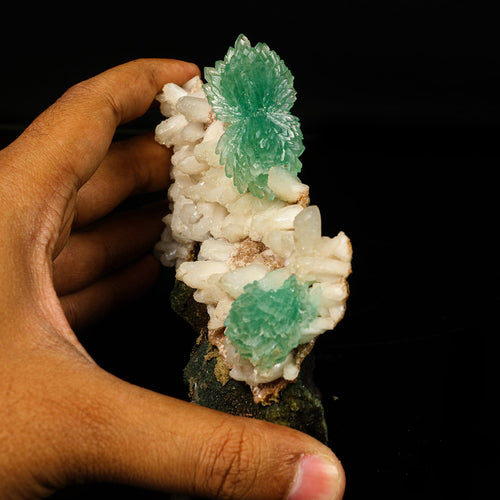 Green Apophyllite Bow with Stilbite Free Standing Natural Mineral Specimen # B 6774