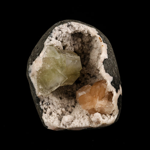 Green Apophyllite Cube with Stilbite geode Self Standing Natural Mineral Specimen # B 6263