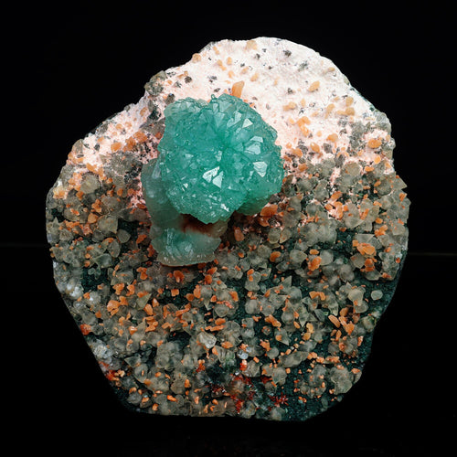 Green Apophyllite with Calcite Free standing Natural Mineral Specimen #TC24-15