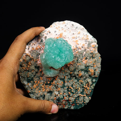 Green Apophyllite with Calcite Free standing Natural Mineral Specimen #TC24-15