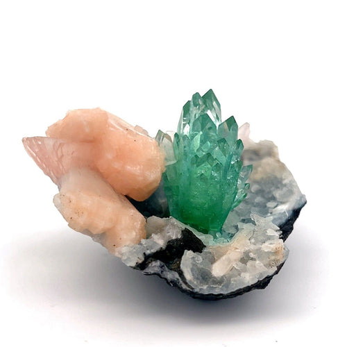 Green Apophyllite with Stilbite Natural Mineral Specimen USA # B 6884