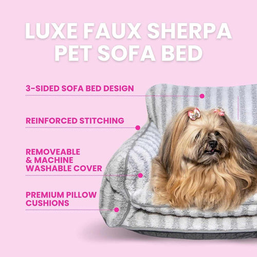 Grey and White Striped Couch Style Dog Bed - Glow Pups