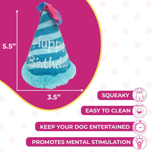 Blue Birthday Hat Squeaky Dog Toy - Glow Pups