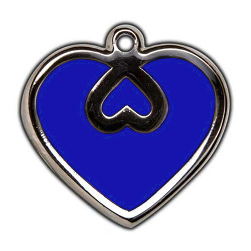 Royal Blue Heart Dog ID Tag - With Engraving