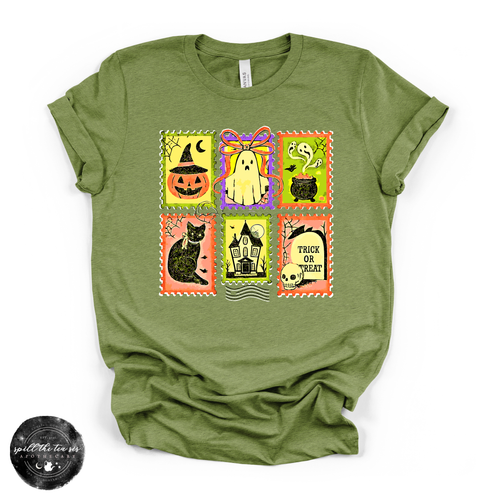 Halloween Stamps Tee | Vintage Spooky Postage Graphic T-Shirt