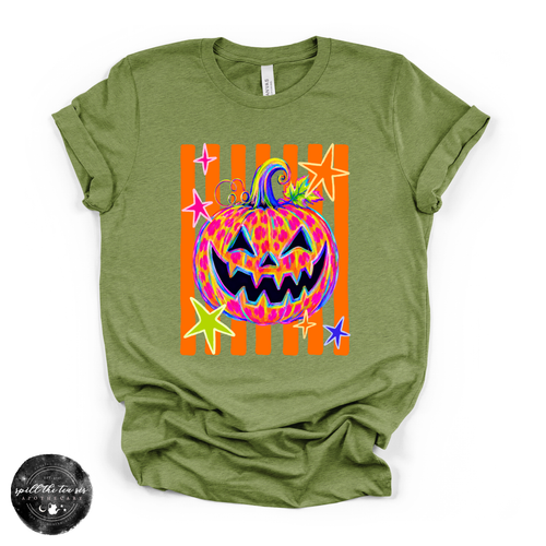 Leopard Print Jack O'Lantern Tee | Trendy Halloween Pumpkin Graphic T-Shirt
