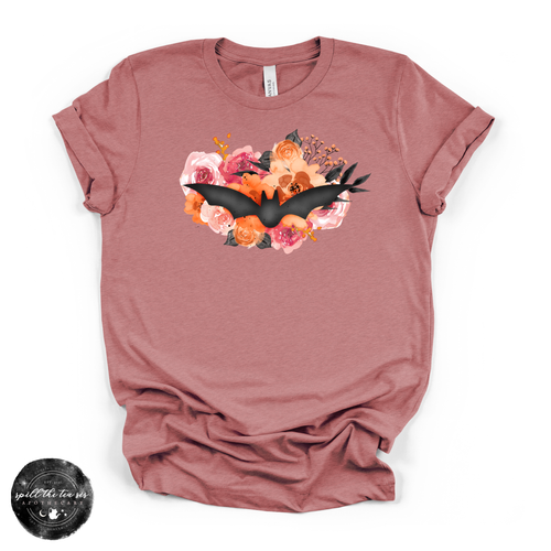Floral Bat Tee | Botanical Halloween Bat Graphic T-Shirt