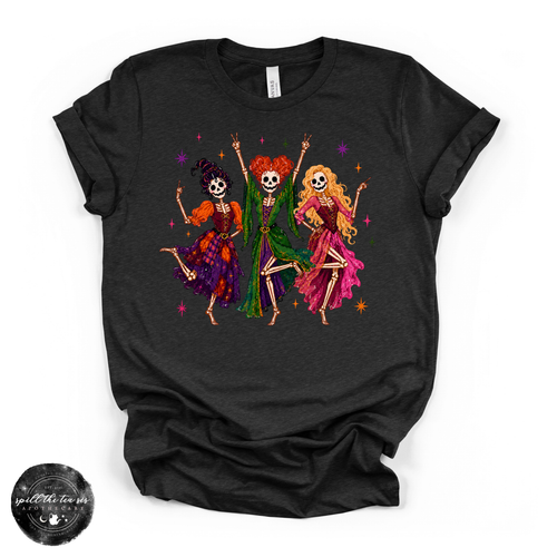 Sanderson Sister Skeletons Tee | Witchy Halloween Skeleton Graphic T-Shirt