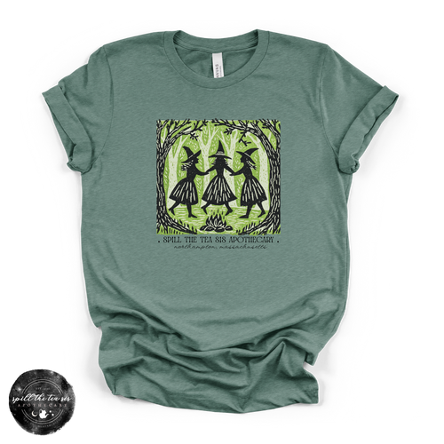 Witches Dancing in the Forest Spill The Tea Sis Tee | Moonlit Coven Graphic T-Shirt