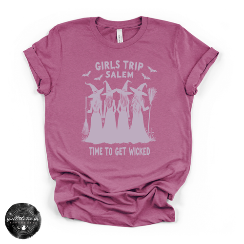 Girls Trip to Salem Tee | Witchy Travel Graphic T-Shirt {WHITE DESIGN}
