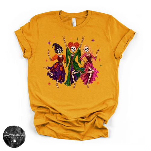 Sanderson Sister Skeletons Tee | Witchy Halloween Skeleton Graphic T-Shirt