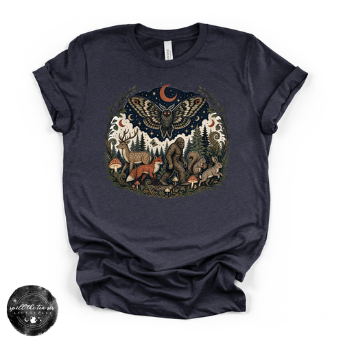 Cryptid Strolling in the Forest Tee | Bigfoot Woodland Graphic T-Shirt
