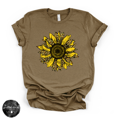 Cheetah Sunflower Tee | Boho Floral Leopard Print Graphic T-Shirt