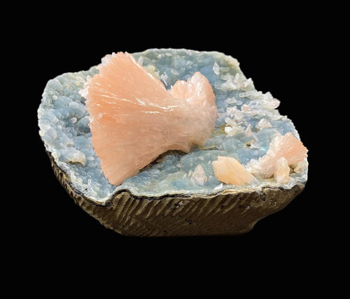 Stunning Pink Heulandite on Chalcedony Matrix – Rare Indian Zeolite Crystal Specimen from Jalgaon DK11