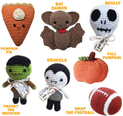 Knit Knacks Organic Cotton Pet& Dog Toys, Fall Group (Options: Football, Dracula, Bat Damon, Skully, Franky Monster, Pumpkin, Pumpkin Pie)