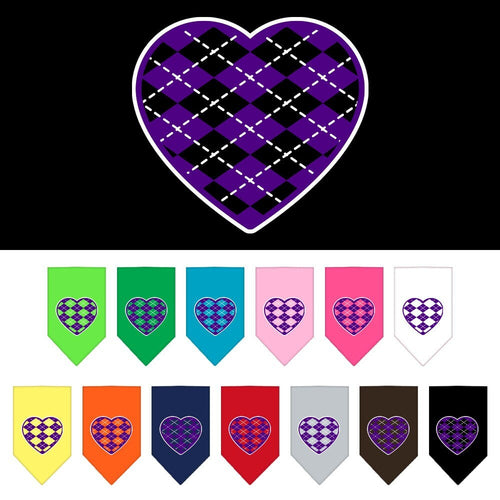Pet and Dog Bandana Screen Printed, Argyle Heart Purple