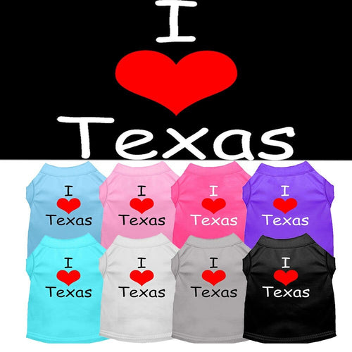Pet Dog & Cat Shirt Screen Printed, I Love Texas