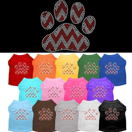 Christmas Pet Shirt Rhinestone, Candy Cane Chevron Paw