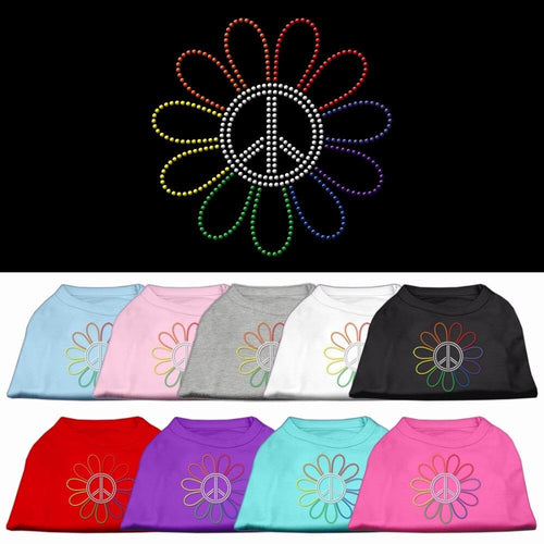Pet Shirt Rhinestone, Rainbow Flower Peace Sign