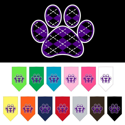 Pet and Dog Bandana Screen Printed, Purple Argyle Paw