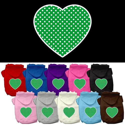 Pet Hoodie Green Swiss Dots Heart