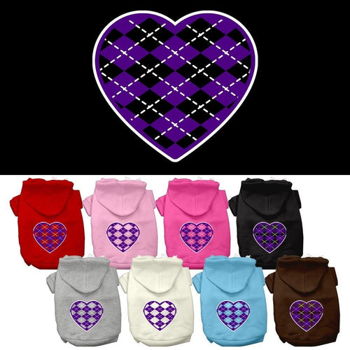 Pet Hoodie Purple Argyle Heart