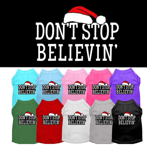 Christmas Screenprinted Dog Shirt, Don't Stop Believin