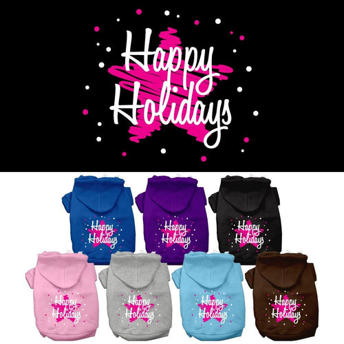 Christmas Pet Hoodie Screen Printed, Scribble Happy Holidays