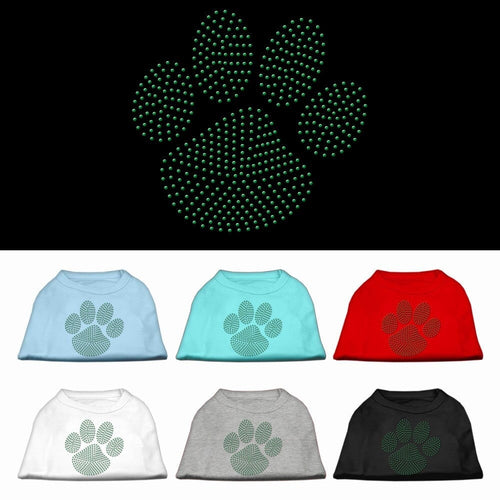 Pet Shirt Rhinestone, Green Paw
