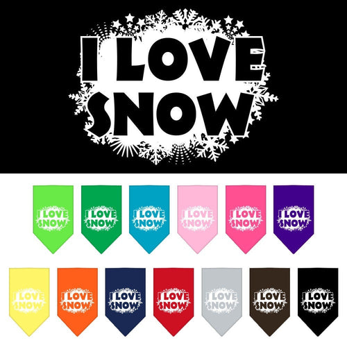 Christmas Pet and Dog Bandana Screen Printed, I Love Snow