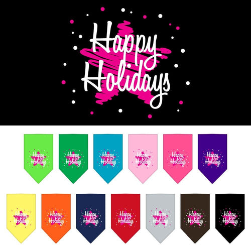 Christmas Pet and Dog Bandana Screen Printed, Scribble Happy Holidays