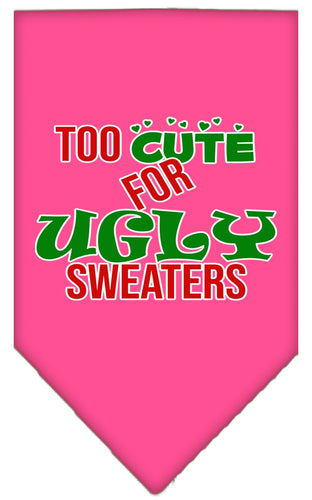 Christmas Pet and Dog Bandana Screen Printed, Too Cute For Ugly Sweaters