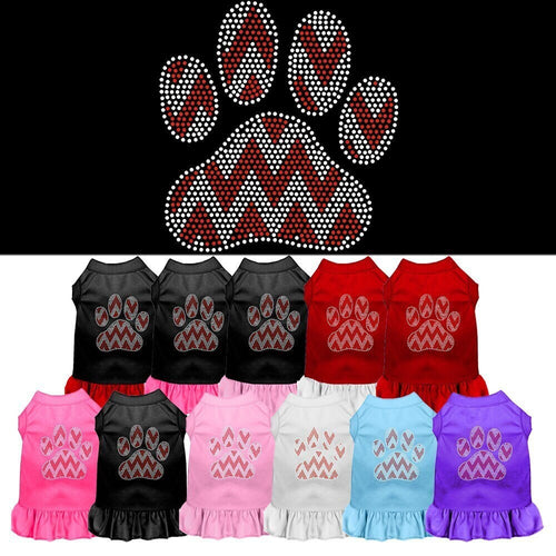 Christmas Pet Dress Rhinestone, Candy Cane Chevron Paw