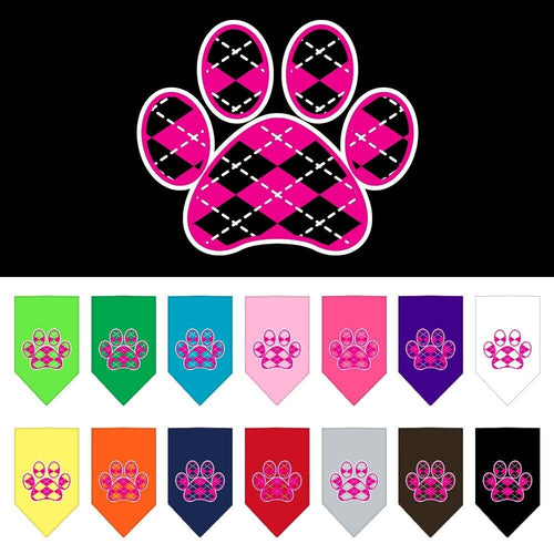 Pet and Dog Bandana Screen Printed,  Pink Argyle Paw