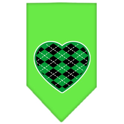 Pet and Dog Bandana Screen Printed, Green Argyle Heart