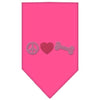 Pet and Dog Bandana Rhinestone, Peace Love Bone