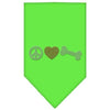 Pet and Dog Bandana Rhinestone, Peace Love Bone