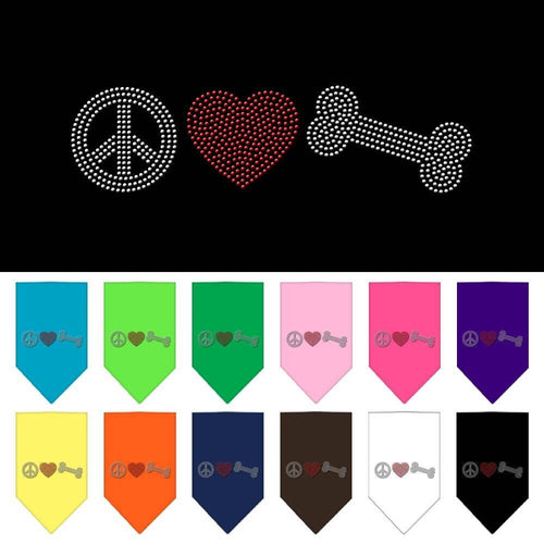 Pet and Dog Bandana Rhinestone, Peace Love Bone