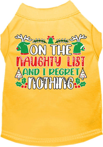 Christmas Cat or Dog Shirt for Pets 0-20 Pounds, On The Naughty List And I Regret Nothing