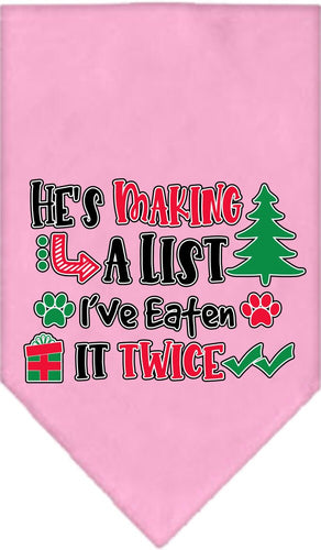 Christmas Pet and Dog Bandana Screen Printed, He's Making A List, I've Eaten It Twice