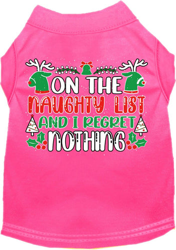 Christmas Cat or Dog Shirt for Pets 0-20 Pounds, On The Naughty List And I Regret Nothing