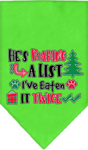 Christmas Pet and Dog Bandana Screen Printed, He's Making A List, I've Eaten It Twice