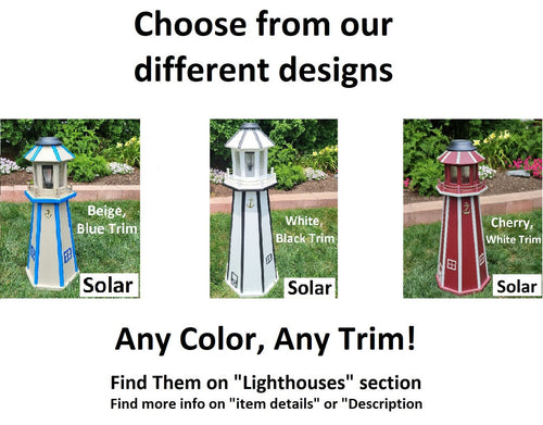 Amish  Handmade Patriotic Solar Lighthouse - Landmark Replica - Garden Decor
