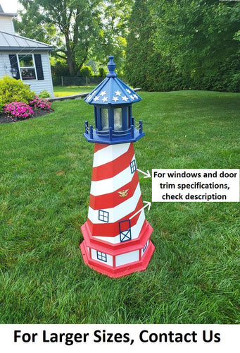 Amish  Handmade Patriotic Solar Lighthouse - Landmark Replica - Garden Decor